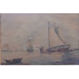 WILLIAM JOY, 1803 - 1867, WATERCOLOR MARINE Titled 'Dutch Fishing Boats 1850', landscape, tall ships