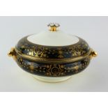A RARE WEDGWOOD 'BLACK ASTBURY' PORCELAIN CIRCULAR TUREEN AND COVER With twin handles with gilt