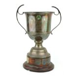 LONDON MIDLAND AND SCOTTISH RAILWAY, A LARGE SILVER PRESENTATION TROPHY CUP Twin handles with