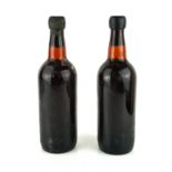 SANDEMAN VINTAGE PORT 1963, TWO BOTTLES, NO LABELS.