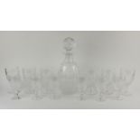 WATERFORD, A SET OF SIX HOBNAIL CUT WHISKEY TUMBLERS, six Sherry glasses, matching decanter