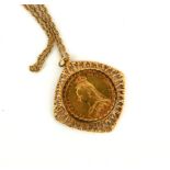 A VICTORIAN 22CT GOLD SOVEREIGN AND 9CT GOLD MOUNT AND NECKLACE, DATED 1893 George and Dragon to