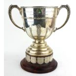 LONDON MIDLAND AND SCOTTISH RAILWAYS, A LARGE SILVER PRESENTATION TROPHY CUP Twin handles with green