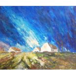 C. MCGLOUCHLIN, IRISH, A 20TH CENTURY OIL ON BOARD LANDSCAPE Country cottages with rough sky, signed