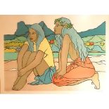 FRANCOIS RAVELLO, 1926 - 2011, A PAIR OF LIMITED EDITION PRINTS Tahitian figures on a beach,