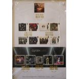 FOUR FRAMED COMMEMORATIVE DEFINITIVE STAMP SHEETS Two 'Queen We Will Rock You', 'Sherlock Holmes'