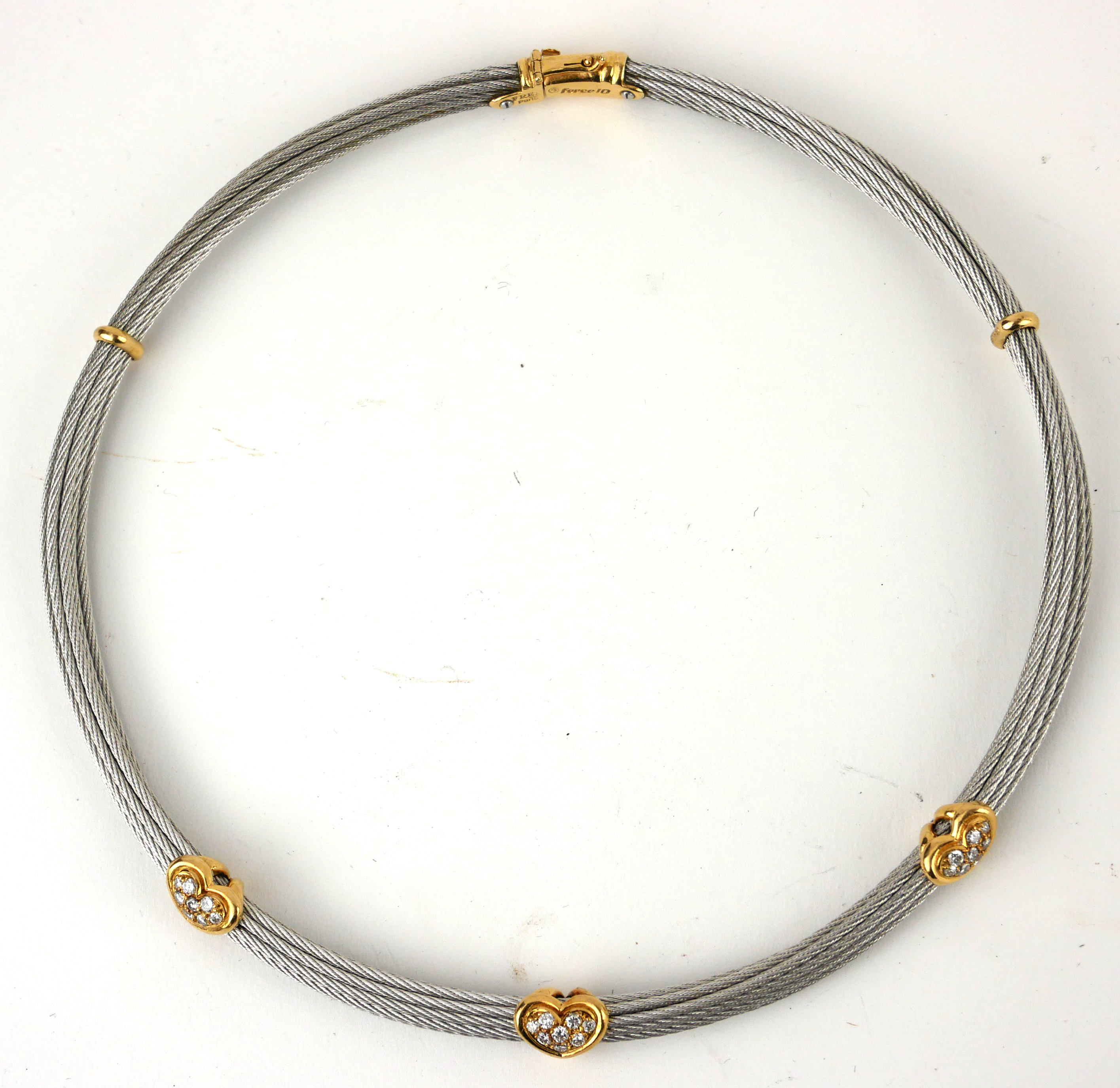 FRED, PARIS, AN 18CT GOLD AND SILVER COLLAR NECKLACE PAVÉ SET WITH DIAMOND HEARTS. - Image 2 of 2