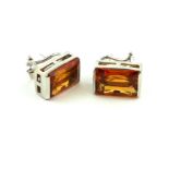 A PAIR OF 18CT WHITE GOLD AND CITRINE EARRINGS.