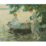 FOLLOWER OF YURI KROTOV, RUSSIAN, B. 1964, OIL ON BOARD Ladies' in Edwardian dress boating, gilt