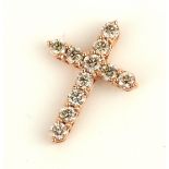 AN 18CT ROSE GOLD AND DIAMOND CROSS PENDANT Two lines of round cut diamonds. (approx total diamond