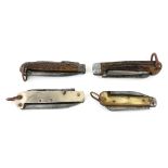 A COLLECTION OF FOUR EARLY 20TH CENTURY CLASP/HORSE FARRIER KNIVES To include WWI British Army