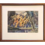 RICHARD FAULKNER, IRISH, 1917 - 1988, WATERCOLOUR Riverside landscape, signed, mounted, framed and
