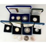 A COLLECTION OF COMMEMORATIVE SILVER PROOF COINS Including a 2003 three coin Piedfort set, a 1981