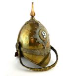A VICTORIAN MILITARY BRASS DRAGOON'S GUARDS HELMET.Pattern 1871 with spike finial and badge to front