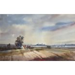 JOHN SNELLING, BRITISH, 20TH CENTURY WATERCOLOUR River landscape, titled 'View from Aveley',