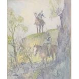 FRANK REYNOLDS 1876-1953 Pencil and crayon Cowboys on horseback in landscape Mounted framed and