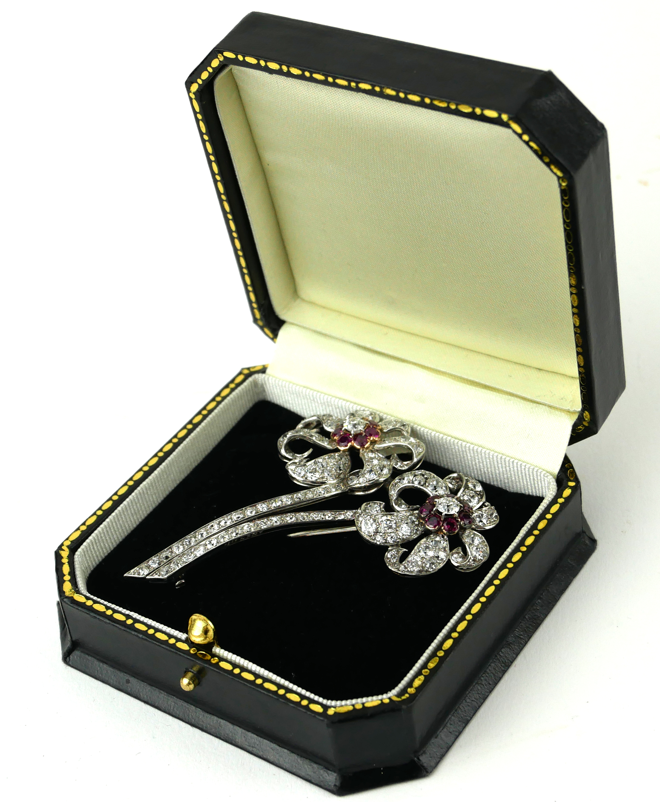 AN 18CT WHITE GOLD, RUBY AND DIAMOND FLORAL SPRAY BROOCH, CIRCA 1890. (6.5cm x 5cm) - Image 2 of 2