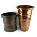 TWO EARLY 20TH CENTURY COPPER OVAL UMBRELLA STANDS With planished finish. (largest approx 41cm)