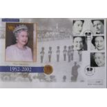 A 22CT GOLD QUEEN ELIZABETH II FULL SOVEREIGN COIN COVER Issued to commemorate The Queen's Golden