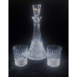 WATERFORD CRYSTAL, A WHISKEY DECANTER AND TWO GLASSES Condition good Decanter 35cm