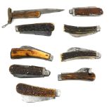 A COLLECTION OF EIGHT EARLY 20TH CENTURY HORN HANDLED KNIVES Maker's including United Metal company,