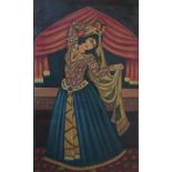 A 20TH CENTURY OIL ON LINEN, INDIAN DANCING GIRL In a good 19th Century gilt and gesso frame. (114cm
