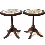 A PAIR OF INDIAN PARCHIN KARI FLORAL MARBLE INLAID OCCASIONAL TABLES The hexagonal tops set in