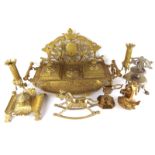 A COLLECTION OF EARLY 20TH CENTURY AND LATER BRASS WARE To include a large double inkstand, a single