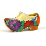 CLARICE CLIFF, BIZARRE RANGE, A POTTERY MODEL OF A CLOG In 'Gayday' pattern, painted in colours with