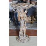 AN ITALIAN INSPIRED CARVED WOODEN BIRD BATH Shell held aloft by a putti. (60cm x 110cm) Condition: