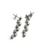 A PAIR 18CT WHITE GOLD AND MULTI DIAMOND DROP EARRINGS. (approx diamond weight 3.6ct, drop 3.7cm)