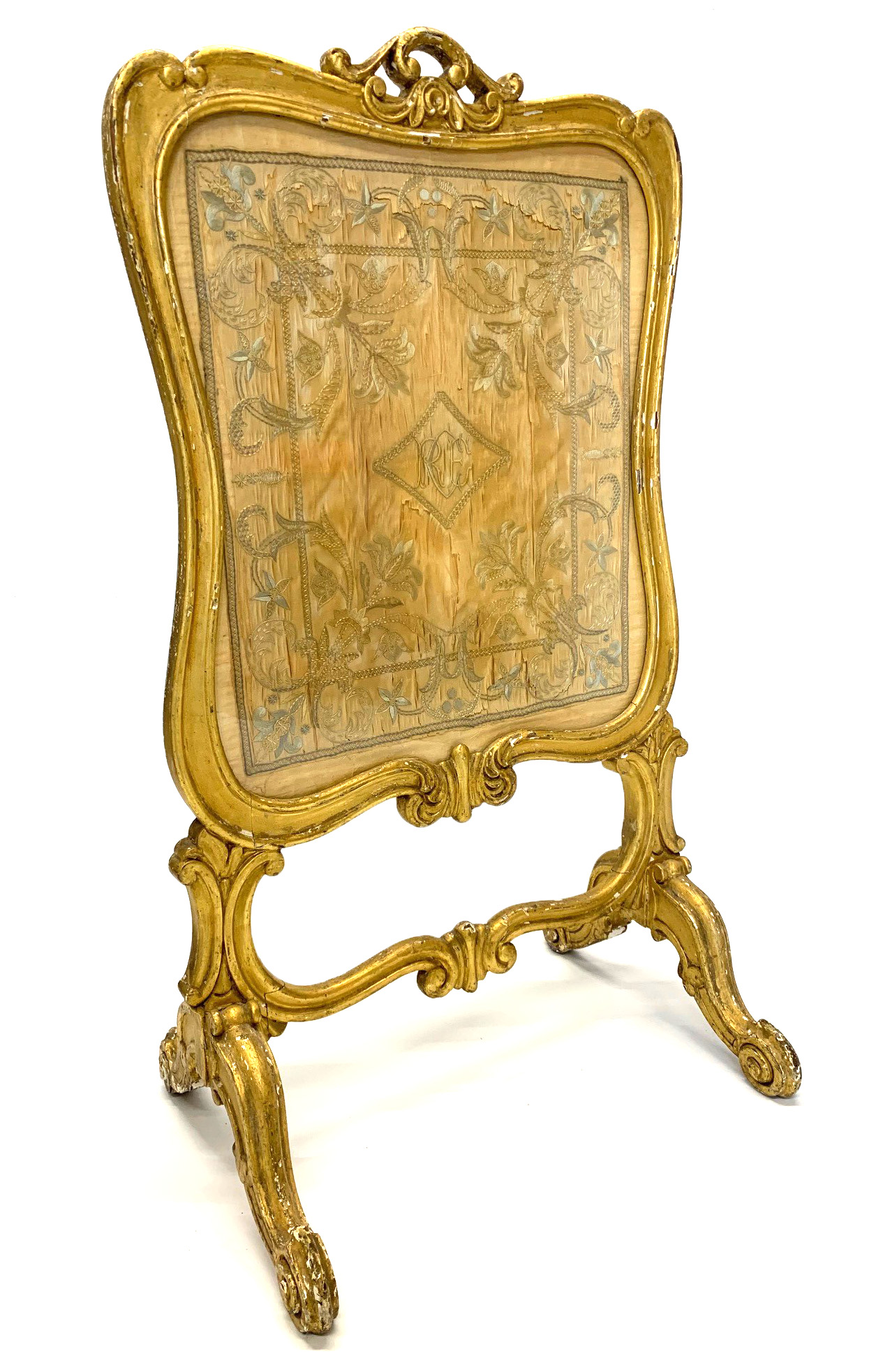 AN 18TH CENTURY LOUIS XV ROCOCO CARVED GILTWOOD FIRE SCREEN Fitted with silk and wool work panel. ( - Image 2 of 5