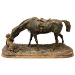 AFTER PIERRE JULES MÊNE, FRENCH, 1810 0 1879, A 19TH CENTURY CAST IRON AND COPPER MODEL OF JUMENT