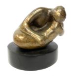 A 20TH CENTURY BRONZE, CROUCHING NUDE WOMAN Raised on a plinth base. H 17cm x Diameter 18cm