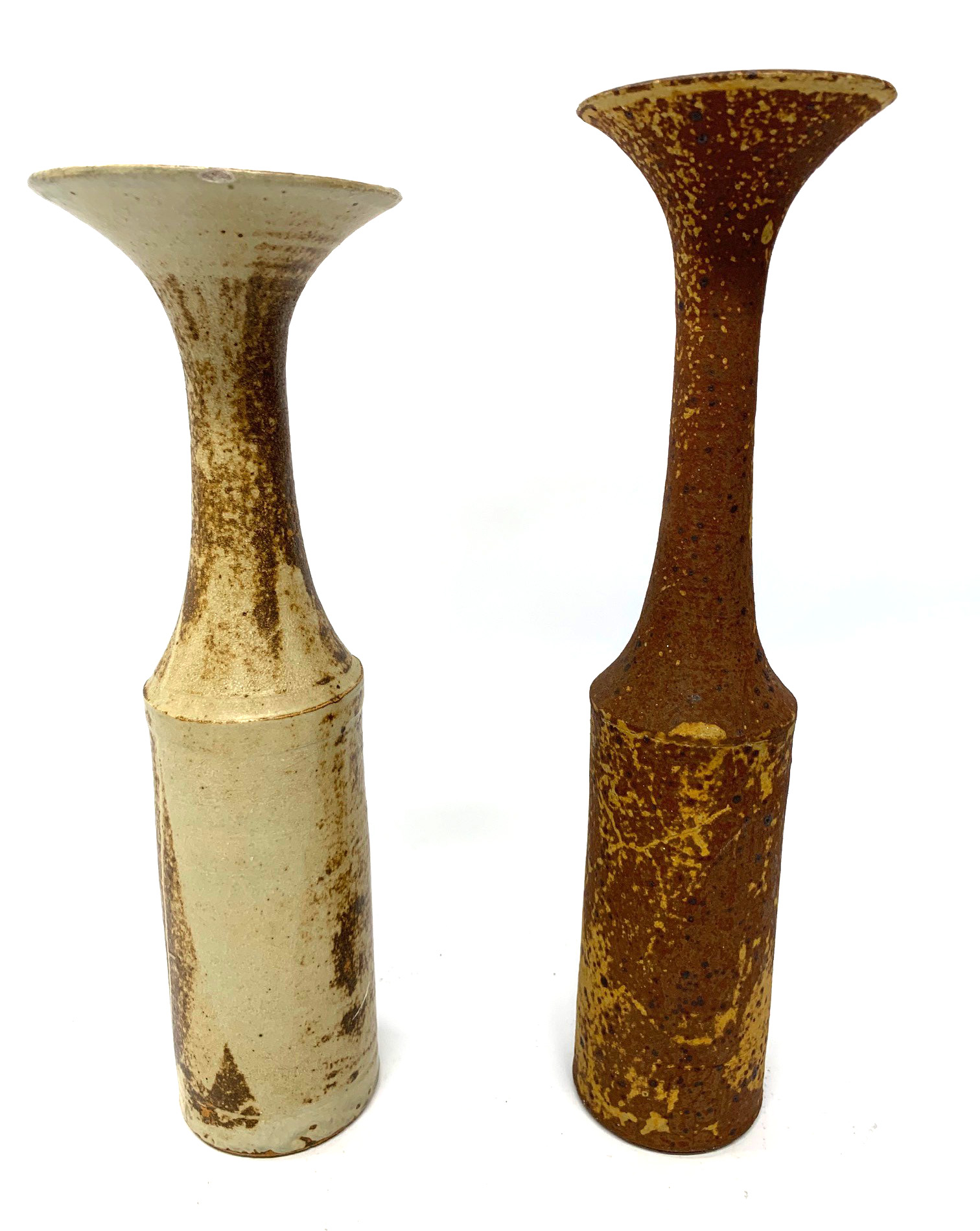 MANNER OF LUCIE RIE, TWO LARGE CYLINDRICAL FORM STUDIO POTTERY VASES With narrow elongated necks and - Image 5 of 5