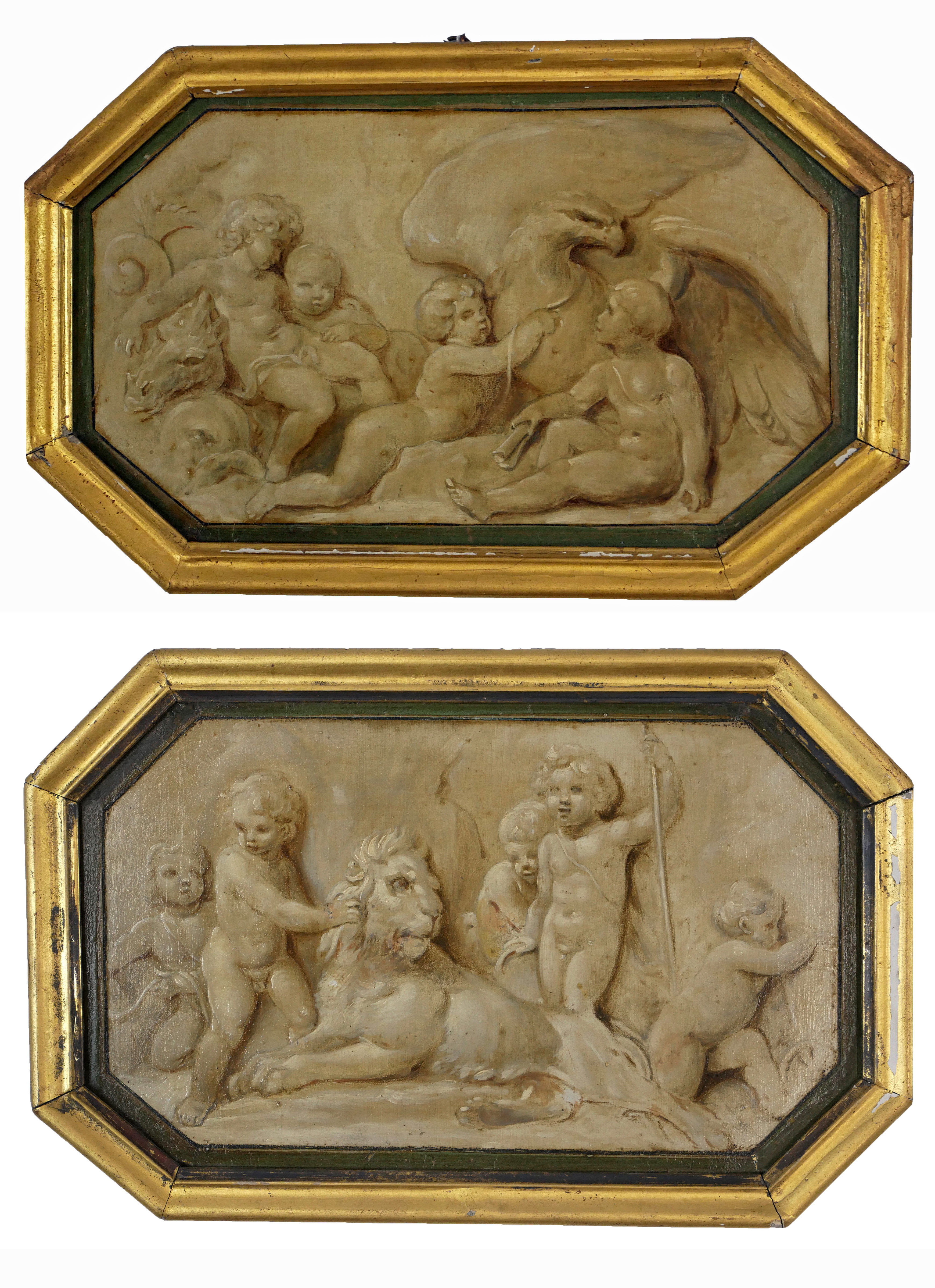 ATTRIBUTED TO JACOB DE WIT, AMSTERDAM, 1695 - 1754, A PAIR OF 18TH CENTURY OILS ON PANEL Putti