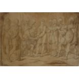 18TH CENTURY CONTINENTAL INK AND WASH DRAWING Study of classical Roman soldiers with prisoners,