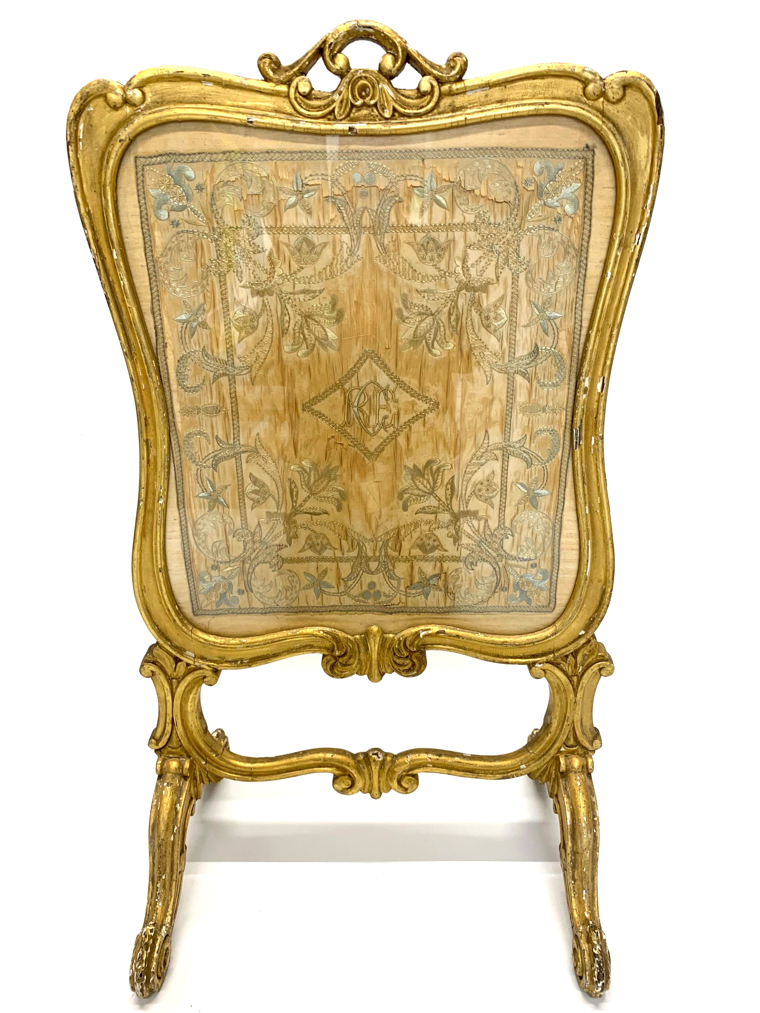 AN 18TH CENTURY LOUIS XV ROCOCO CARVED GILTWOOD FIRE SCREEN Fitted with silk and wool work panel. ( - Image 3 of 5