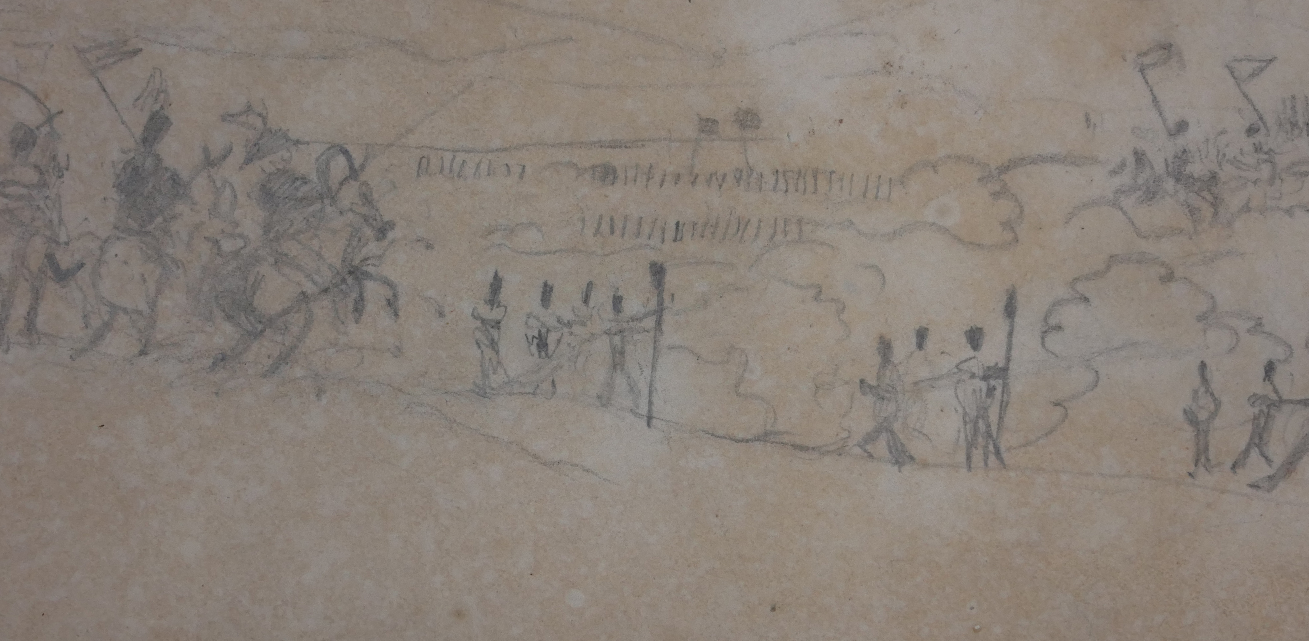 EARLY 19TH CENTURY EUROPEAN SCHOOL PENCIL SKETCH/DRAWING Titled 'Battlefield Charge', an interesting - Image 4 of 8