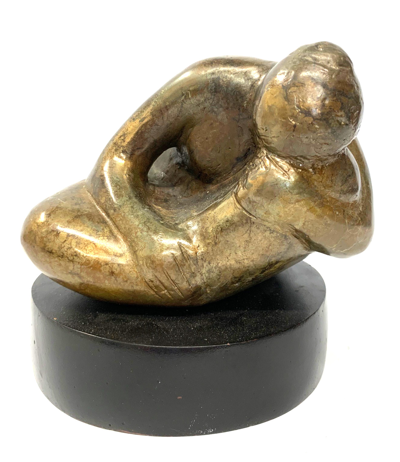 A 20TH CENTURY BRONZE, CROUCHING NUDE WOMAN Raised on a plinth base. H 17cm x Diameter 18cm - Image 2 of 8