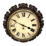 A 19TH CENTURY CARVED MAHOGANY FUSÈE WALL CLOCK With carved leaf decoration. (diameter 47cm)