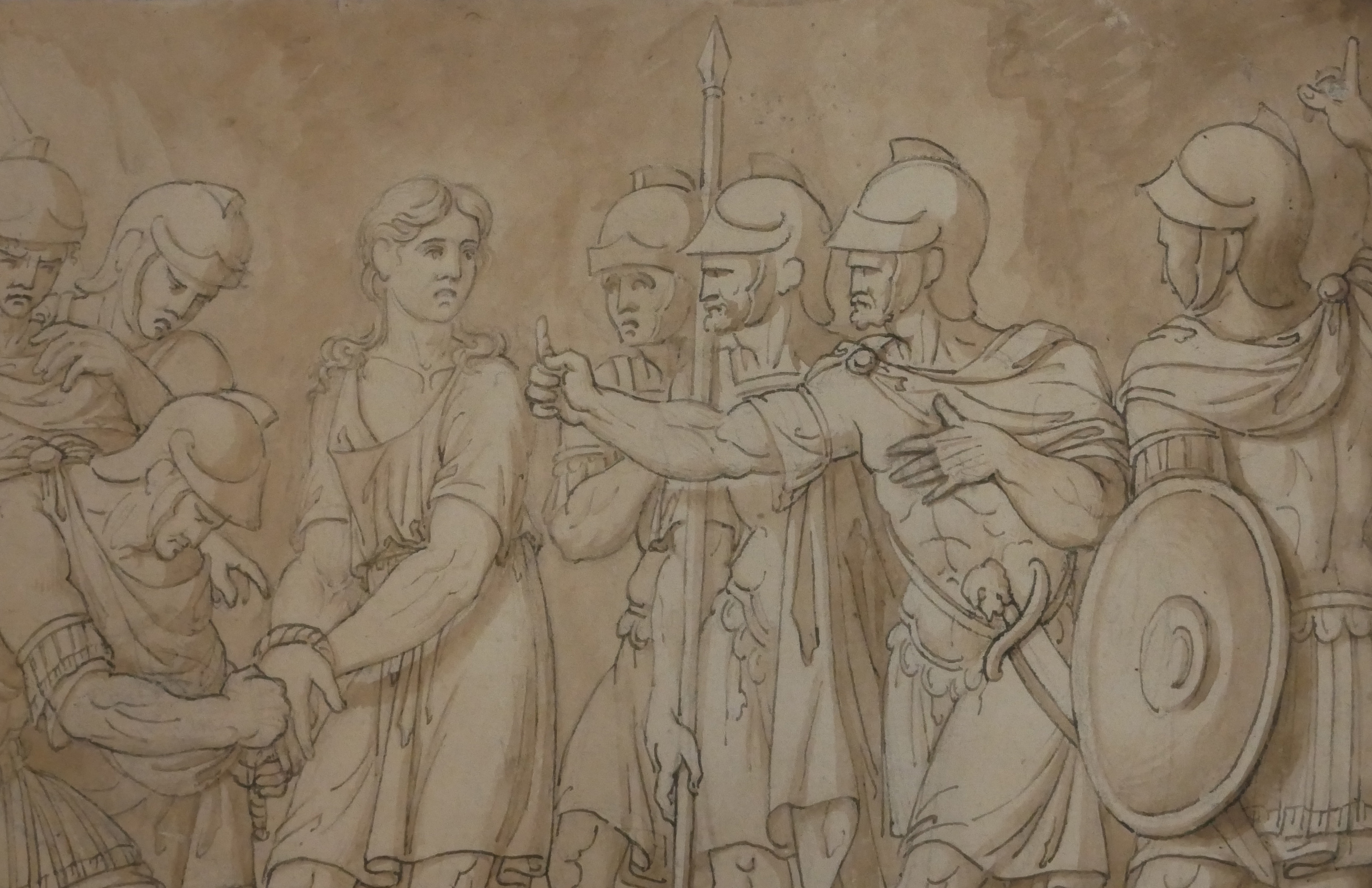 18TH CENTURY CONTINENTAL INK AND WASH DRAWING Study of classical Roman soldiers with prisoners, - Image 4 of 4