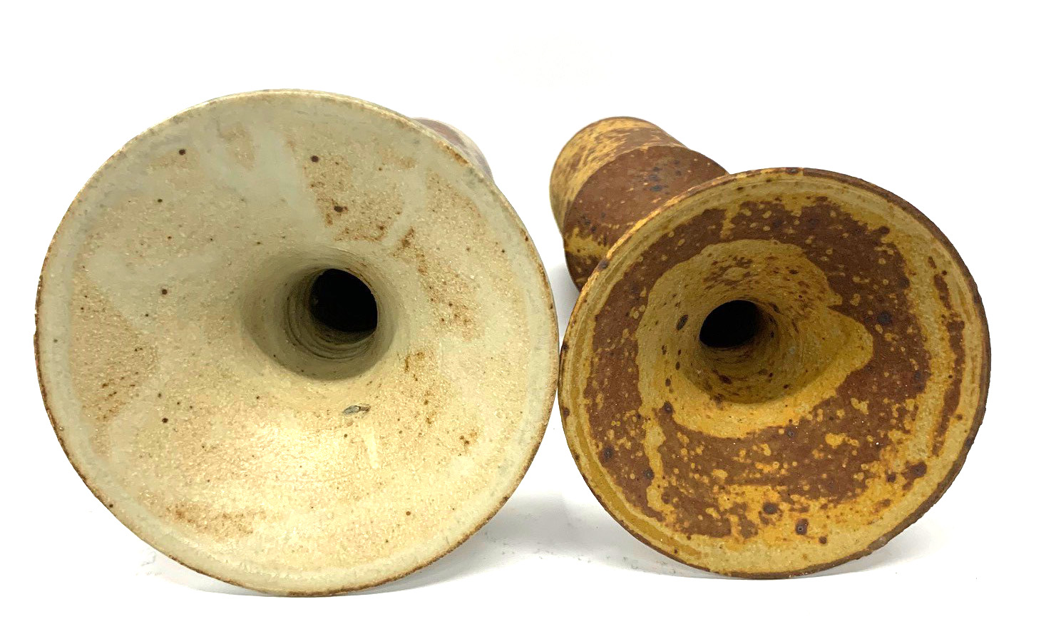 MANNER OF LUCIE RIE, TWO LARGE CYLINDRICAL FORM STUDIO POTTERY VASES With narrow elongated necks and - Image 3 of 5