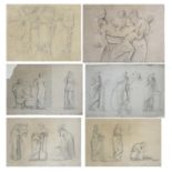 SIX 18TH CENTURY ENGLISH SCHOOL PENCIL DRAWINGS Studies of classical female statues from the Arts,