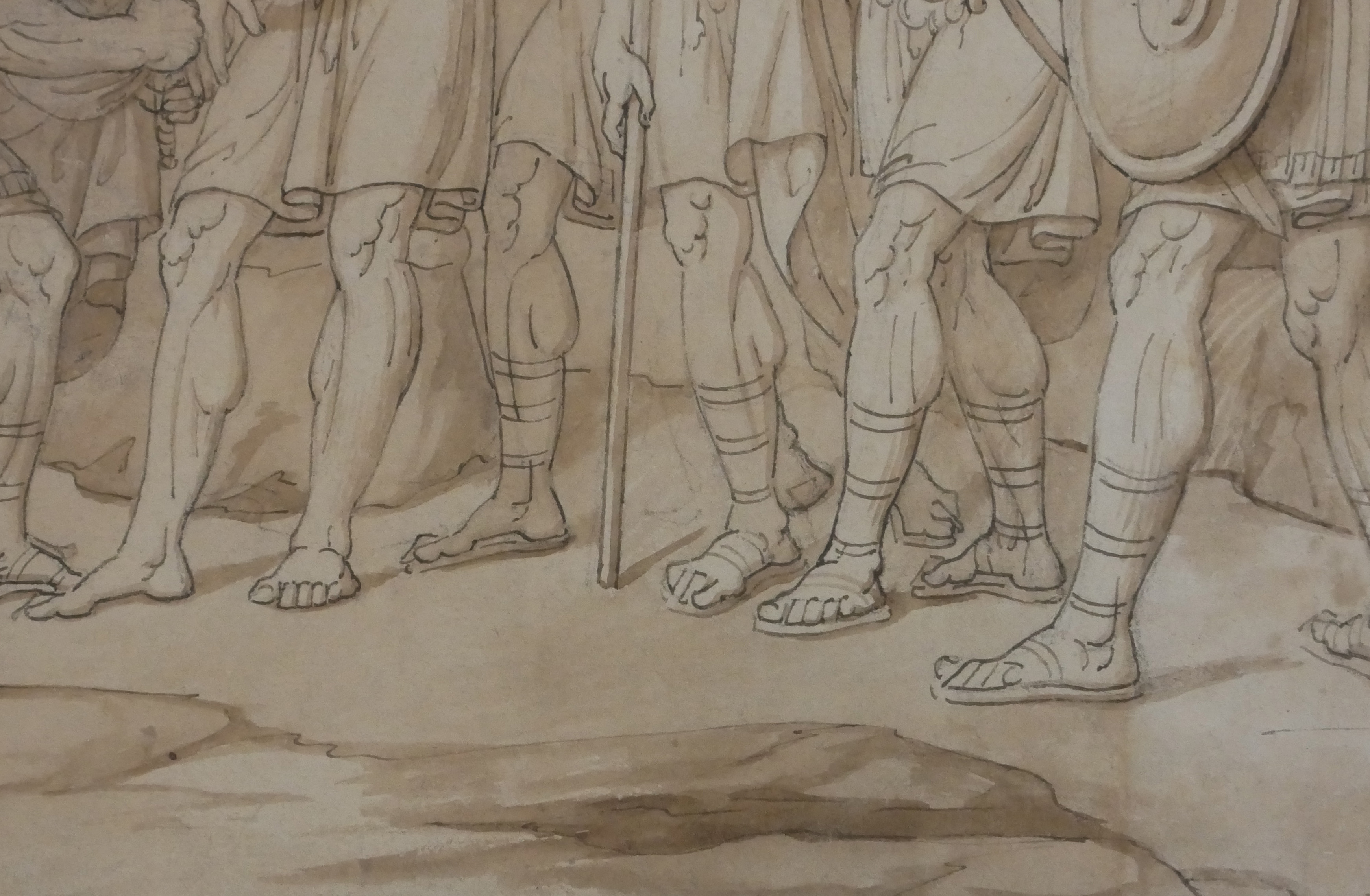 18TH CENTURY CONTINENTAL INK AND WASH DRAWING Study of classical Roman soldiers with prisoners, - Image 2 of 4