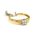 AN 18CT GOLD AND FOUR PRINCESS CUT DIAMOND RING. (approx 0.2ct, 2.5g)