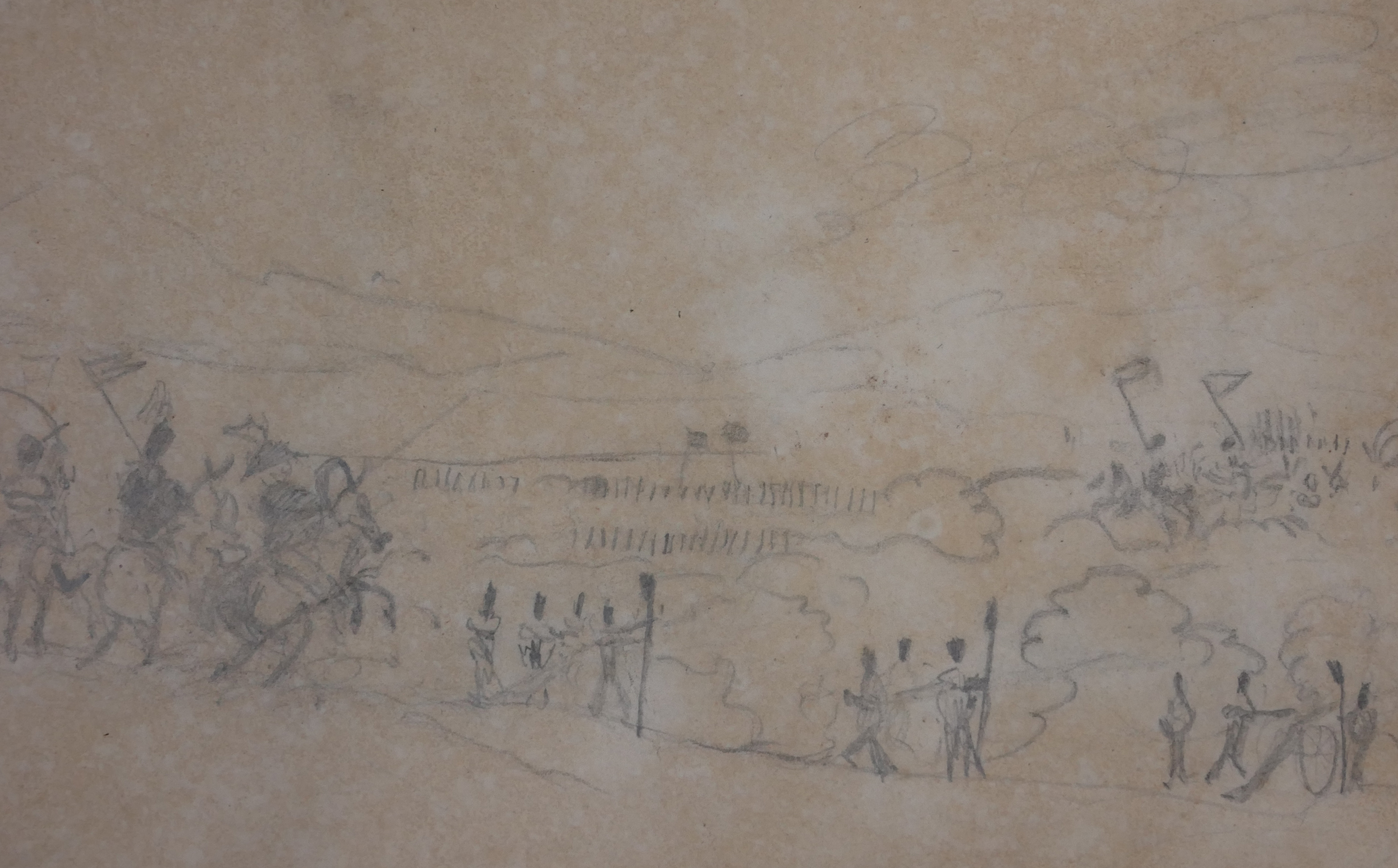 EARLY 19TH CENTURY EUROPEAN SCHOOL PENCIL SKETCH/DRAWING Titled 'Battlefield Charge', an interesting - Image 6 of 8