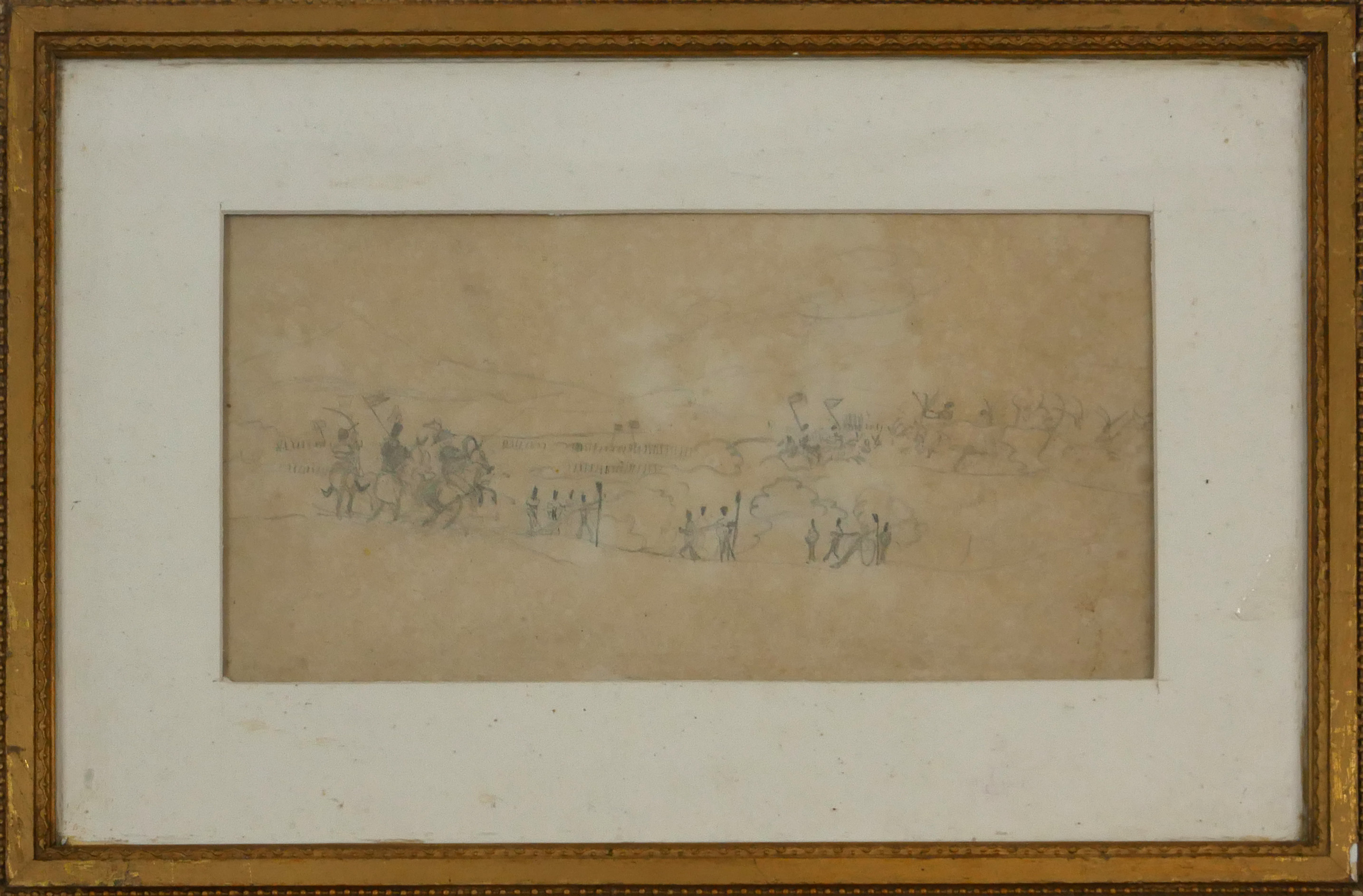 EARLY 19TH CENTURY EUROPEAN SCHOOL PENCIL SKETCH/DRAWING Titled 'Battlefield Charge', an interesting - Image 2 of 8