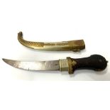 A 19TH CENTURY OTTOMAN DAGGER With wooden handle and gilt metal sheath. (length of blade 23.5cm,