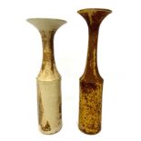 MANNER OF LUCIE RIE, TWO LARGE CYLINDRICAL FORM STUDIO POTTERY VASES With narrow elongated necks and